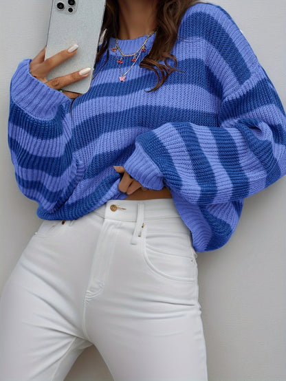 Loose-Fitting Striped Sweater with a Drop Shoulder Design for Women'S New Fashion