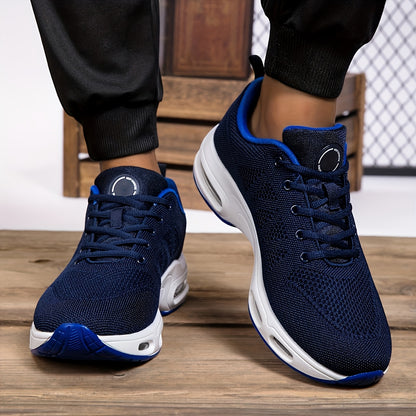 Men'S Air Cushioned Sports Shoes, Fashionable And Breathable Lace Up Running Shoes, Casual Outdoor Lightweight Walking Shoes