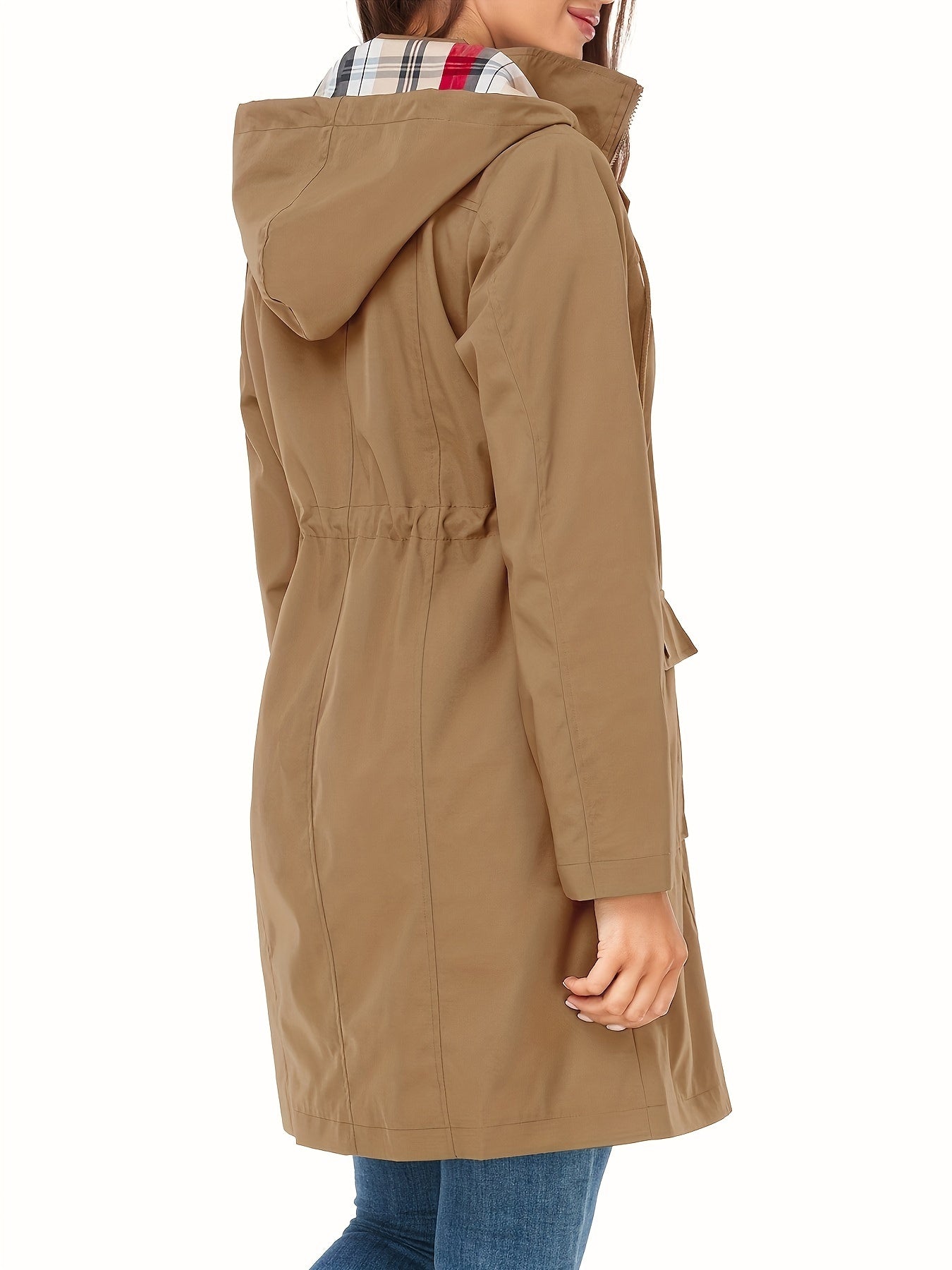 Women's High Quality Rain Jacket Lightweight Raincoat Hooded Windbreaker Trench Coat