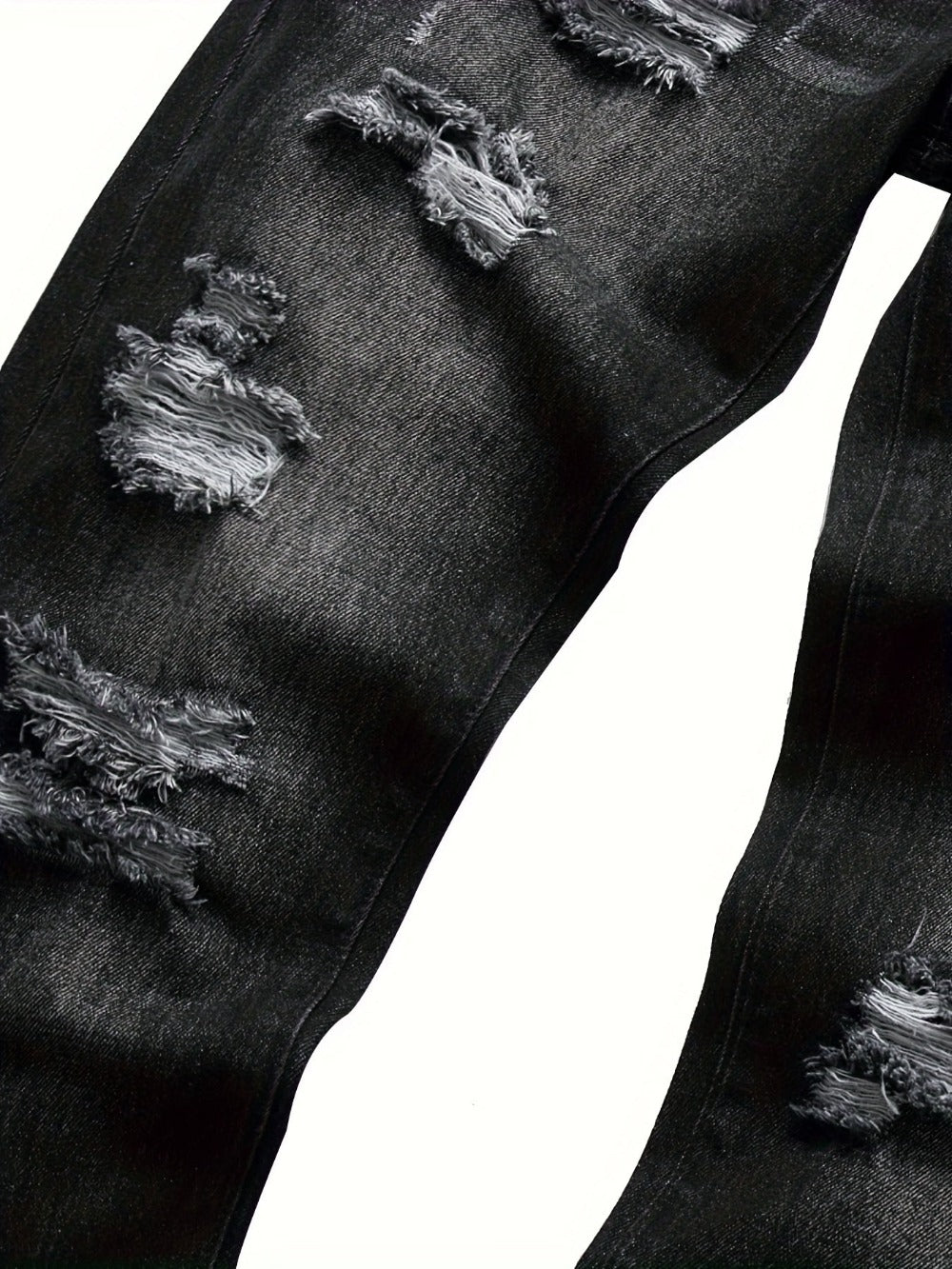 Men's Straight Leg Jeans - Black Denim Distressed