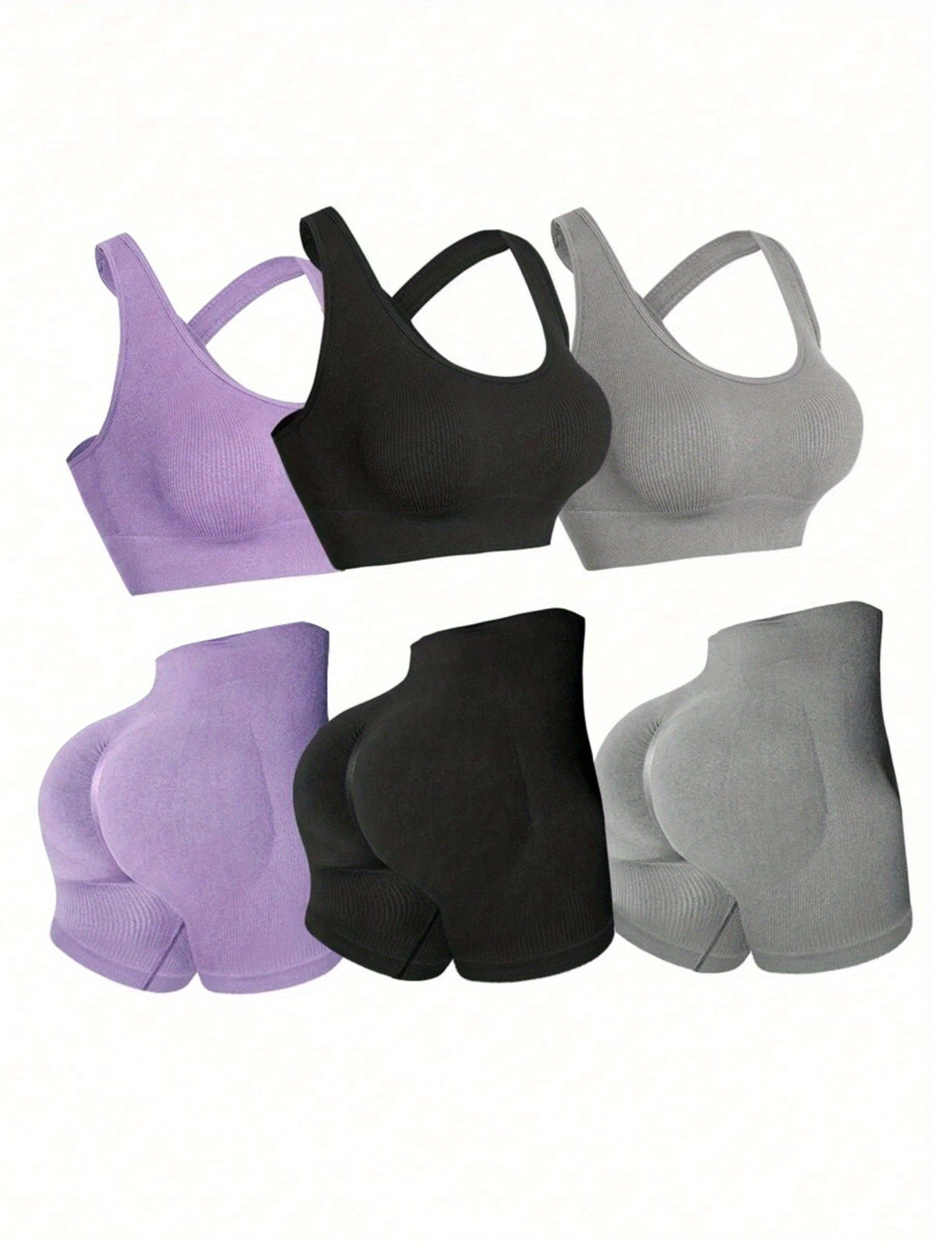 Three Sets of Seamless Women'S Sportswear Suits, Featuring High Elasticity, See-Through Back Bras And Tight-Fitting Short Pants for Enhancing Buttocks