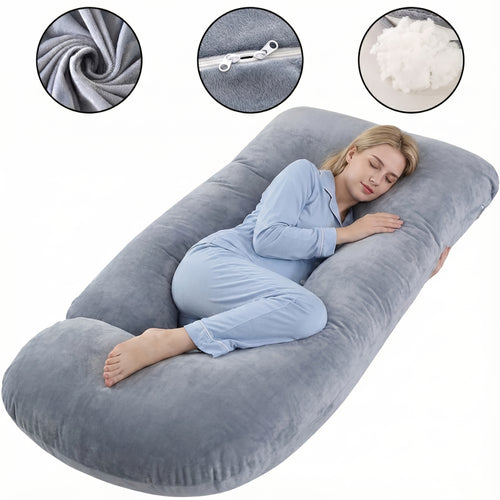 Crystal Velvet Maternity Pillow J-Shaped Full Body Pregnancy Pillow with Velvet Cover, 80-Inch Pregnancy Pillow, Provides Head, Back, Leg And Abdominal Support for Pregnant Women, Christmas Gift, Holiday Gift, Gift for New Moms