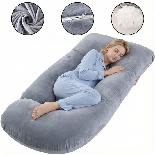 Crystal Velvet Maternity Pillow J-Shaped Full Body Pregnancy Pillow with Velvet Cover, 80-Inch Pregnancy Pillow, Provides Head, Back, Leg And Abdominal Support for Pregnant Women, Christmas Gift, Holiday Gift, Gift for New Moms