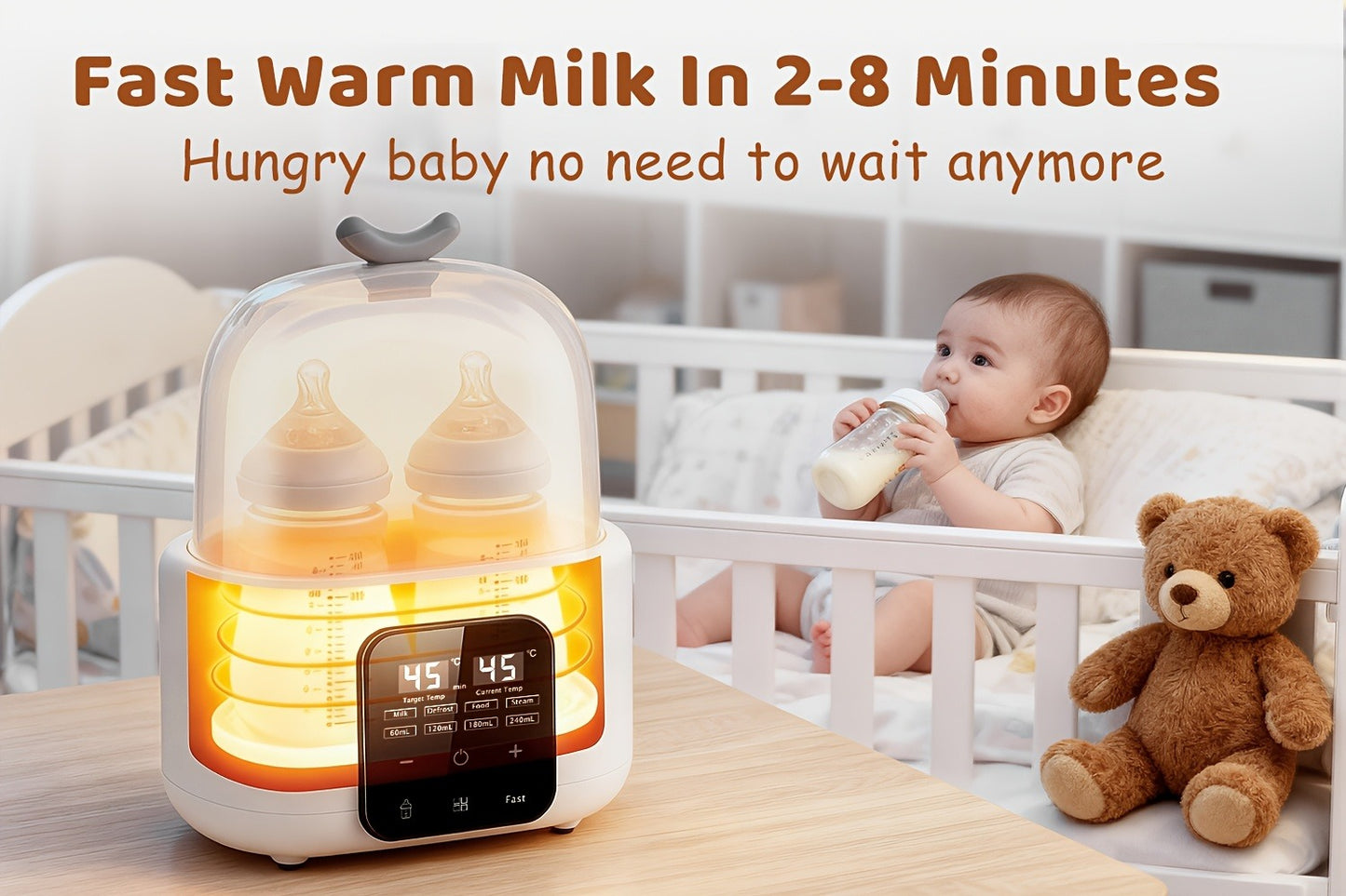 6-in-1 Electric Bottle Warmer - Timer, Defrost and Keep-Warm Modes