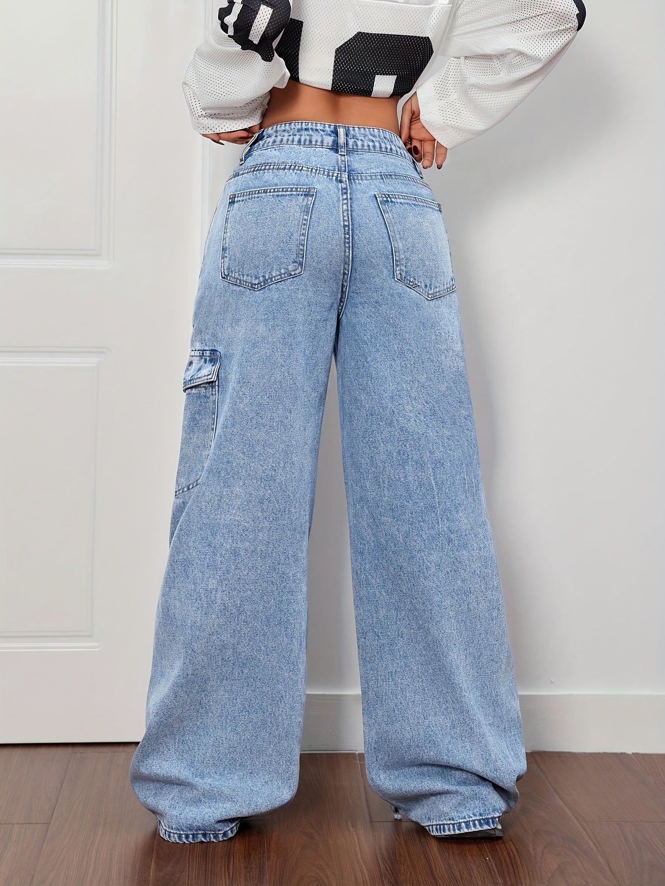 Women'S Plus Size Denim Clothing Curved Bow Side Pocket Straight Trousers