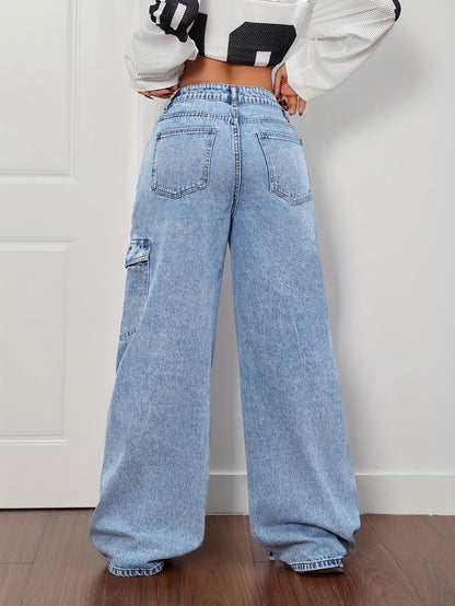 Women'S Plus Size Denim Clothing Curved Bow Side Pocket Straight Trousers