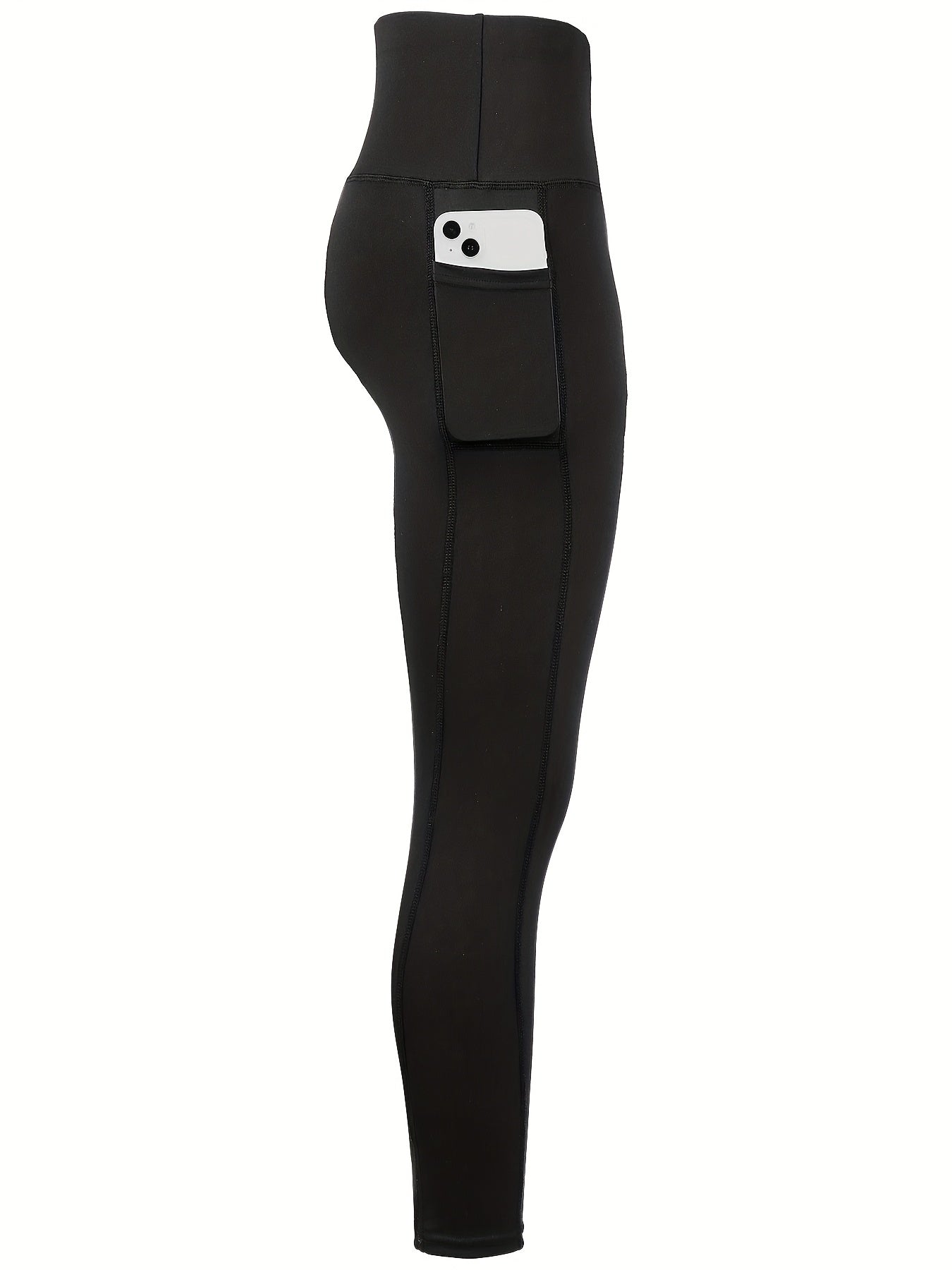 1pc Women'S High-Waisted Yoga Pants with Pockets, Solid Color Fabric, Sporty Style, High Stretch Athletic Running Leggings for Adults Thanksgiving Day Christmas Costumes for Women