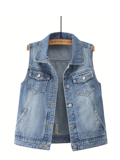 Oversized Women'S Denim Vest, Casual Jacket for Spring And Autumn Seasons