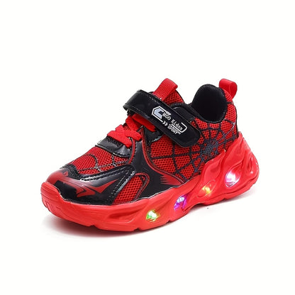 LED Sneakers Featuring a Spider Web Design - Trendy, Airy, Non-Skid Athletic Shoes for Boys And Girls - Ideal for Year-Round Wear