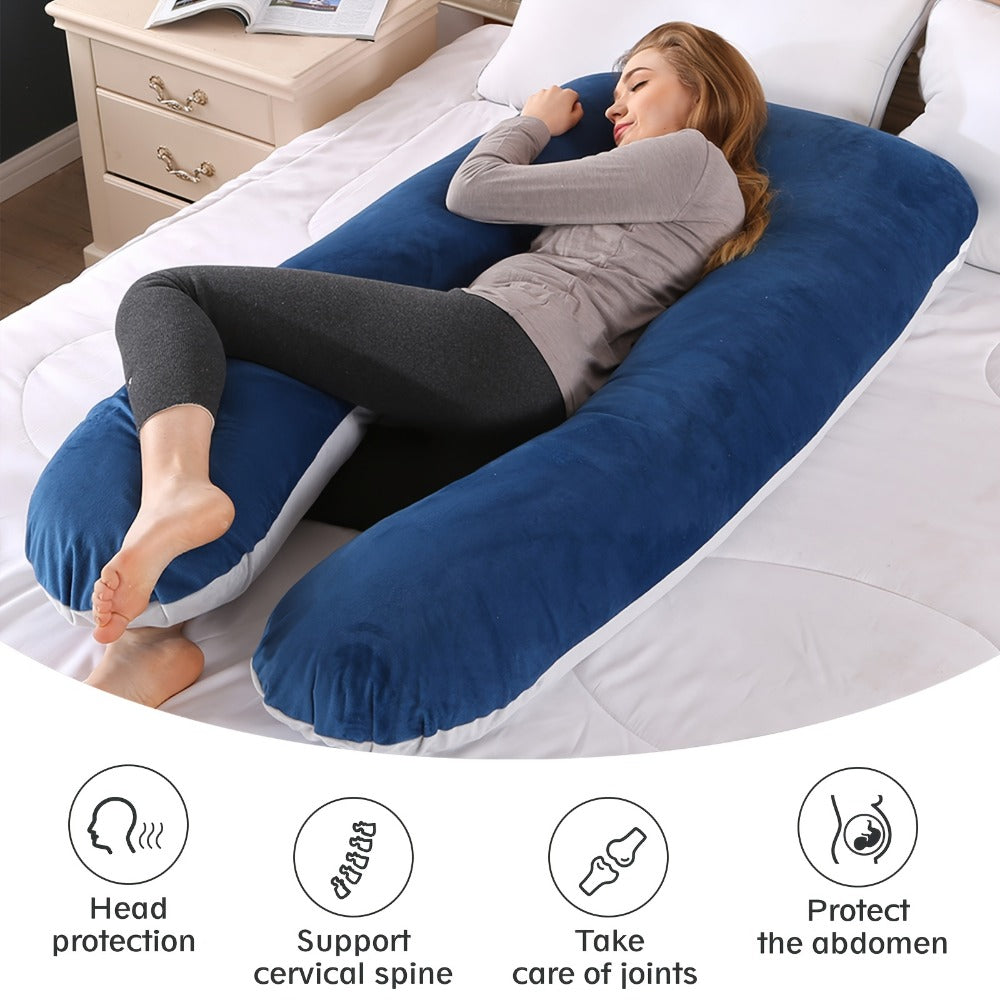 43-Inch Cooling J-Shaped Pregnancy Pillow - Washable Cooling Velvet Cover