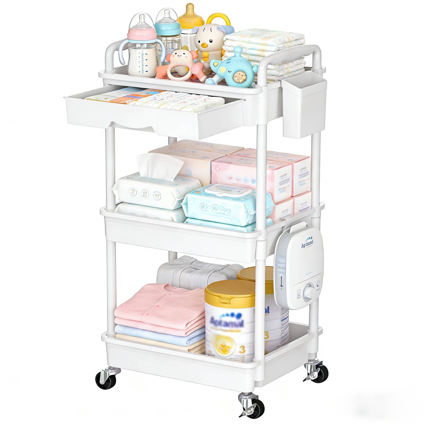3 4 T Mobile Storage Cart for Nursery Space Saving Organizer on Wheels Perfect - product view 7