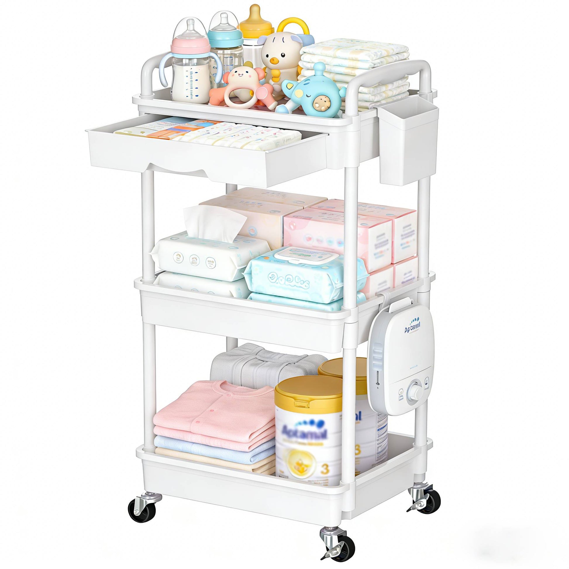 3 4 T Mobile Storage Cart for Nursery Space Saving Organizer on Wheels Perfect - product view 7