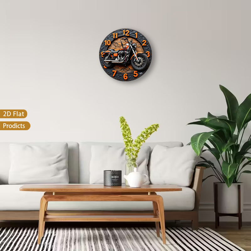 2D Flat 1pc 12inch Motorcycle Design Wooden Nursery Wall Clock Silent Non-Ticking Perfect For Kitchen, Bedroom, Office, Living Room, Battery-Powered(1 AA Required, Not Inclu Ded)