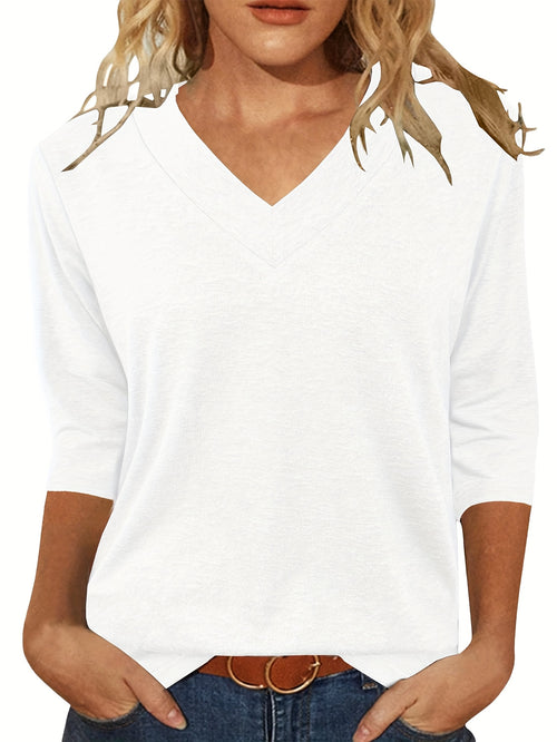 Three-piece Women's 3/4 Long-sleeved Top, Fashionable Ladies' Casual Shirt, Comfortable And Breathable V-neck Three-quarter Sleeve T-shirt