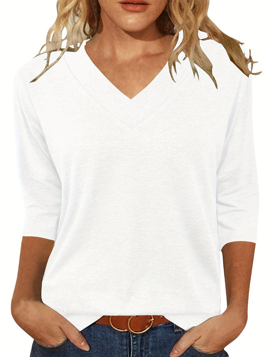 Three-piece Women's 3/4 Long-sleeved Top, Fashionable Ladies' Casual Shirt, Comfortable And Breathable V-neck Three-quarter Sleeve T-shirt