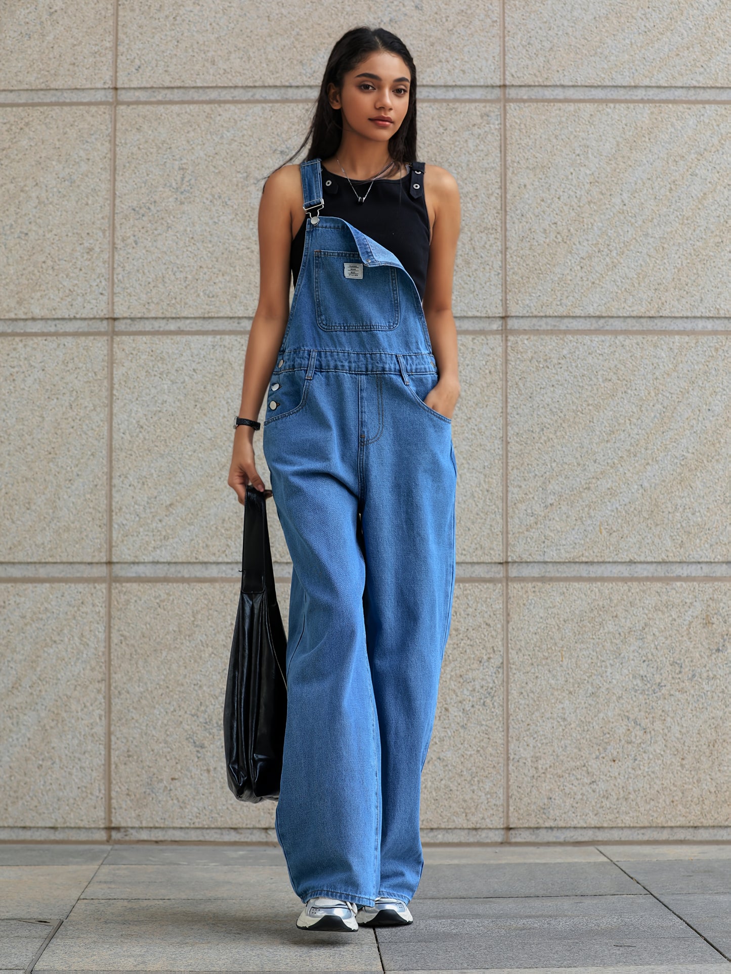 Fashion Multi-pocket Leopard Print Loose Denim Jumpsuit, Retro Old Trend Straight Wide-leg Pants Suitable for All Seasons.