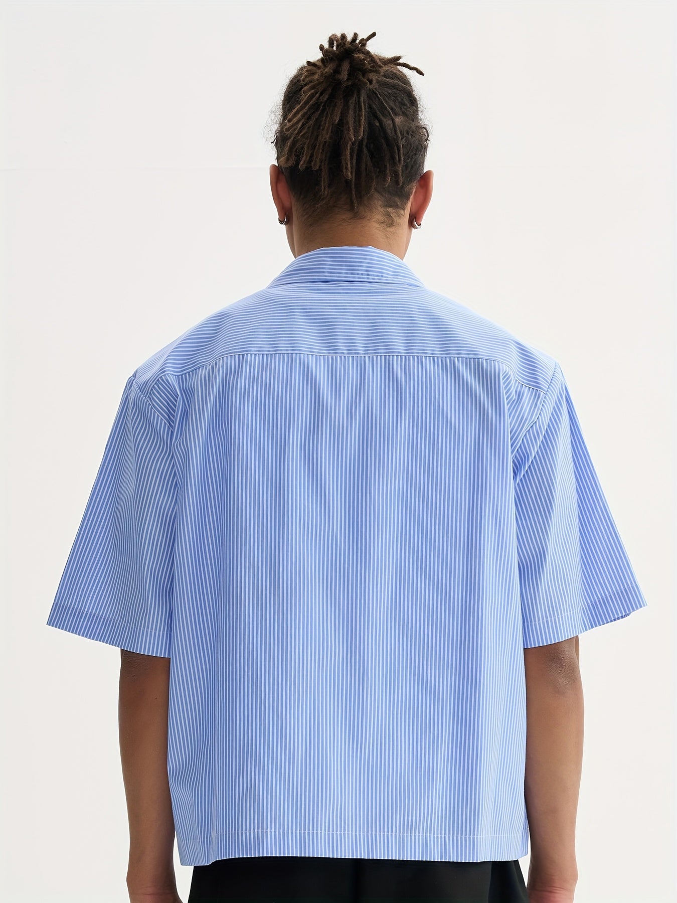 Unisex Casual Striped Shirt - Oversized, Loose Fit, Short Sleeve with Chest Patch Pocket | Lightweight Polyester Fabric | Perfect for Everyday, Beach, Party & Streetwear | Casual Attire | Chic Casual Style | Nontransparent Fabric