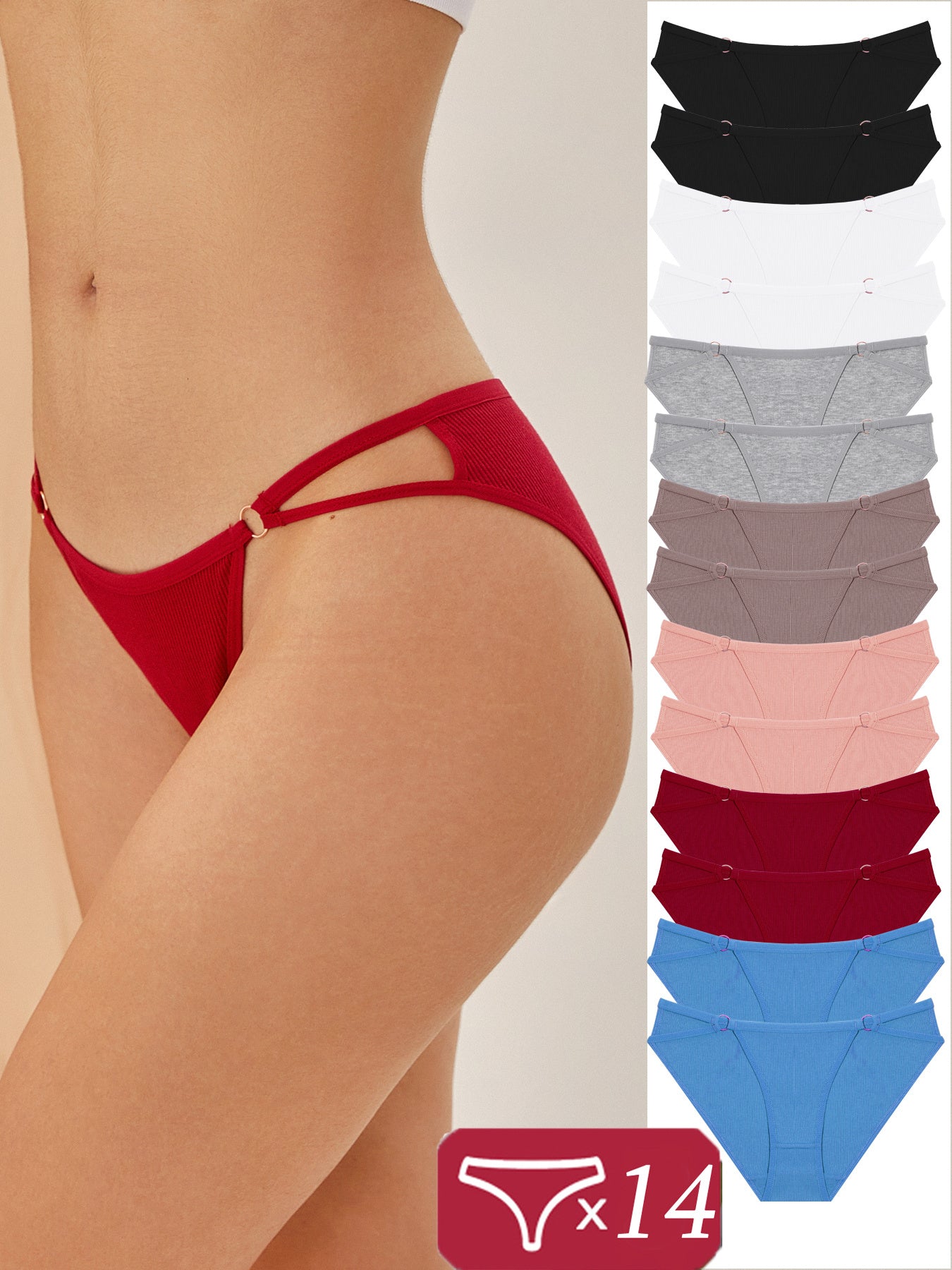 14pcs Underwear for Women High Cut Stretch Breathable Low Rise Hipster Cheeky Bikini Panties S-XL