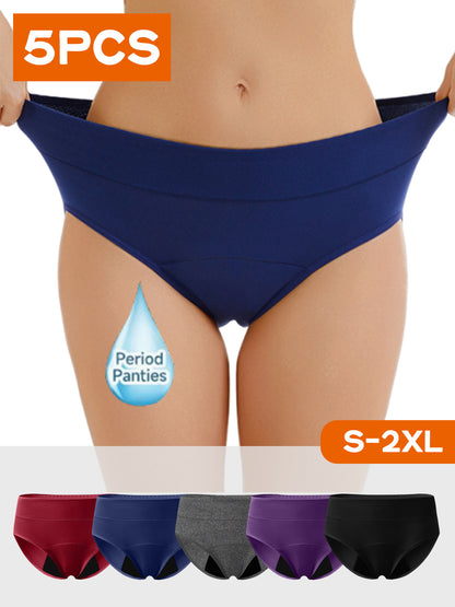 5pcs New Summer Women's Mid-Waist Period Panties, Three-Layer Protection, Washable and Reusable, High-Stretch, Breathable, Leak-Proof, Comfortable Underwear for Daily Use During Menstruation
