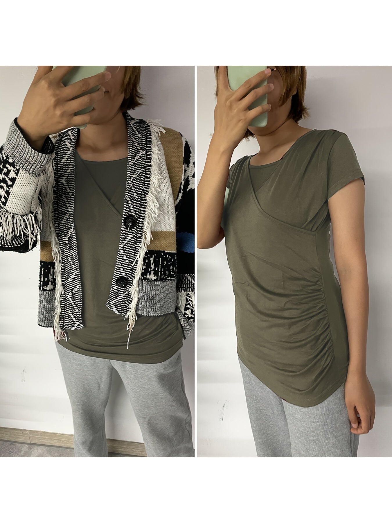 Set of 3 Women'S Short Sleeve Maternity Tops with Side Ruching for Breastfeeding