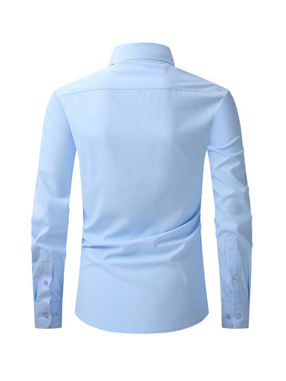 Men's Regular Fit Casual Button Shirts Long Sleeve Stretch Breathable Wrinkle Resistant Solid Work Weekend Wear