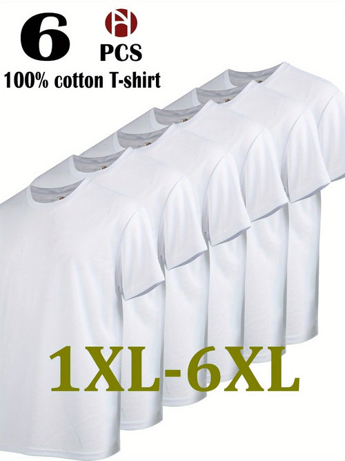 Men's 6-Pack Plus Size Cotton T-Shirts - Solid Color Crew Neck Basics