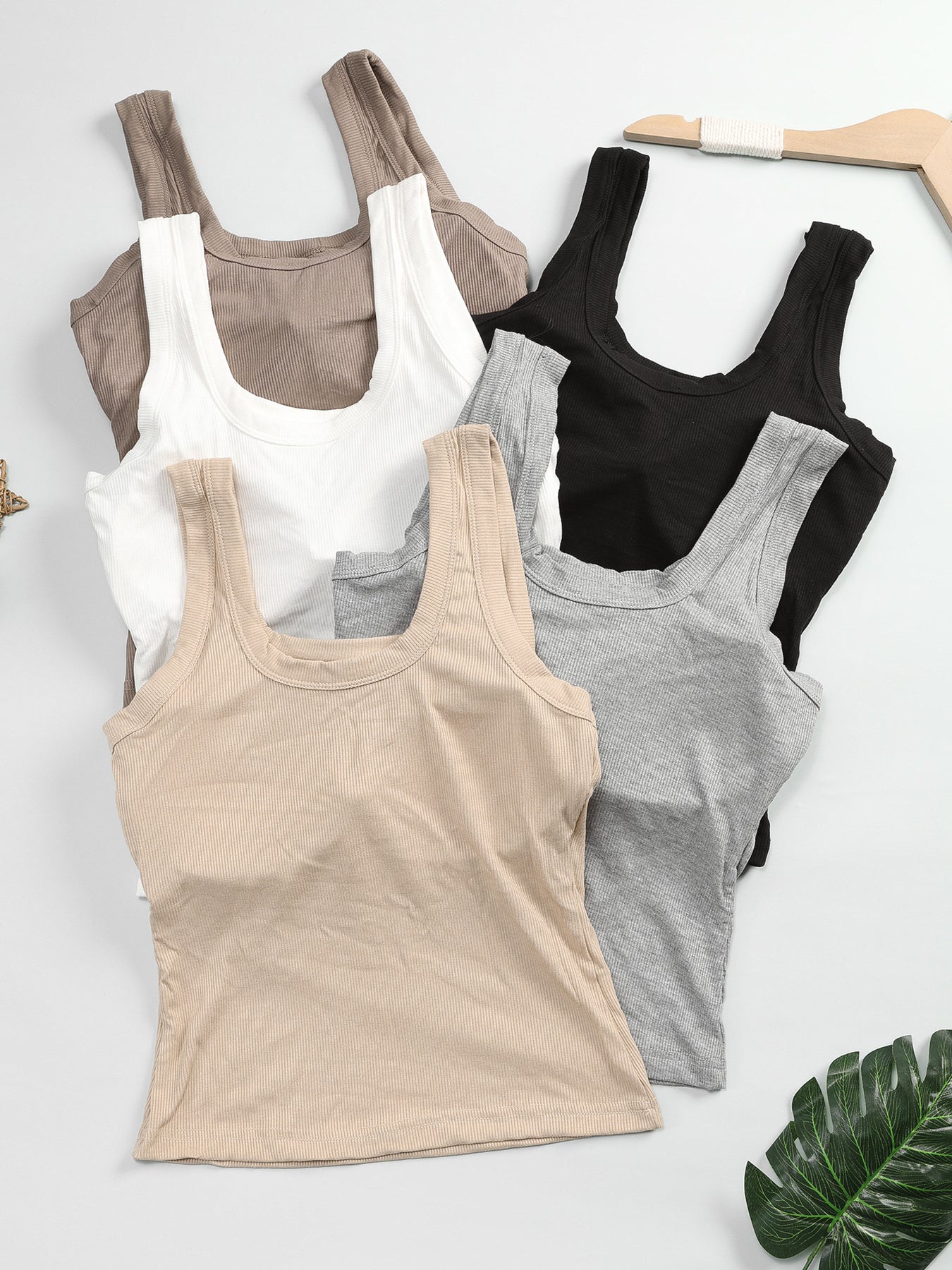 2pcs Seamless U-back Textured Vests with Built-in Bra Design, Solid Color Slim-fit Basic Style, Suitable for Year-round Layering, Versatile from Underwear to Outerwear