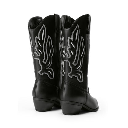 Women's Cowboy Boots Mid Calf Cowgirl Boots Embroidery Stitched Western Boots