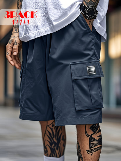Men's Khaki+Gray+Black Polyester Shorts - product view 15
