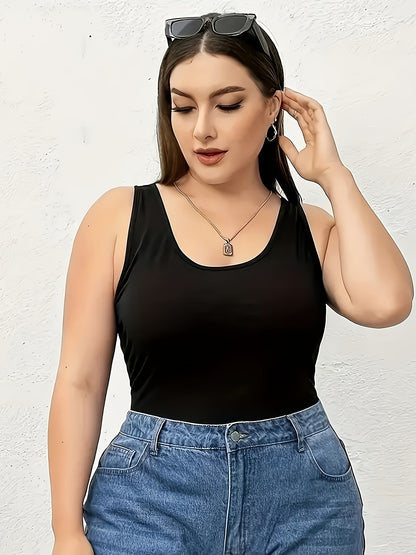 [Plus Size Tank Tops] 3pcs Women's Plus Size Solid Color Tank Tops - Breathable Stretch Fabric Base Layer Shirts, Opaque Non-Sheer Blouses Suitable for Casual, Home Wear & Layering, Year-Round Layering (Hand Washable, No Transparency)