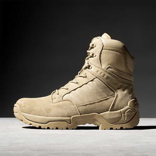Men'S Wide Tactical Work Boots Side Zipper Motorcycle Boots Ankle Support, Slip-Resistant Soles For Motorcycle Outdoor Activities, Durable, Comfortable