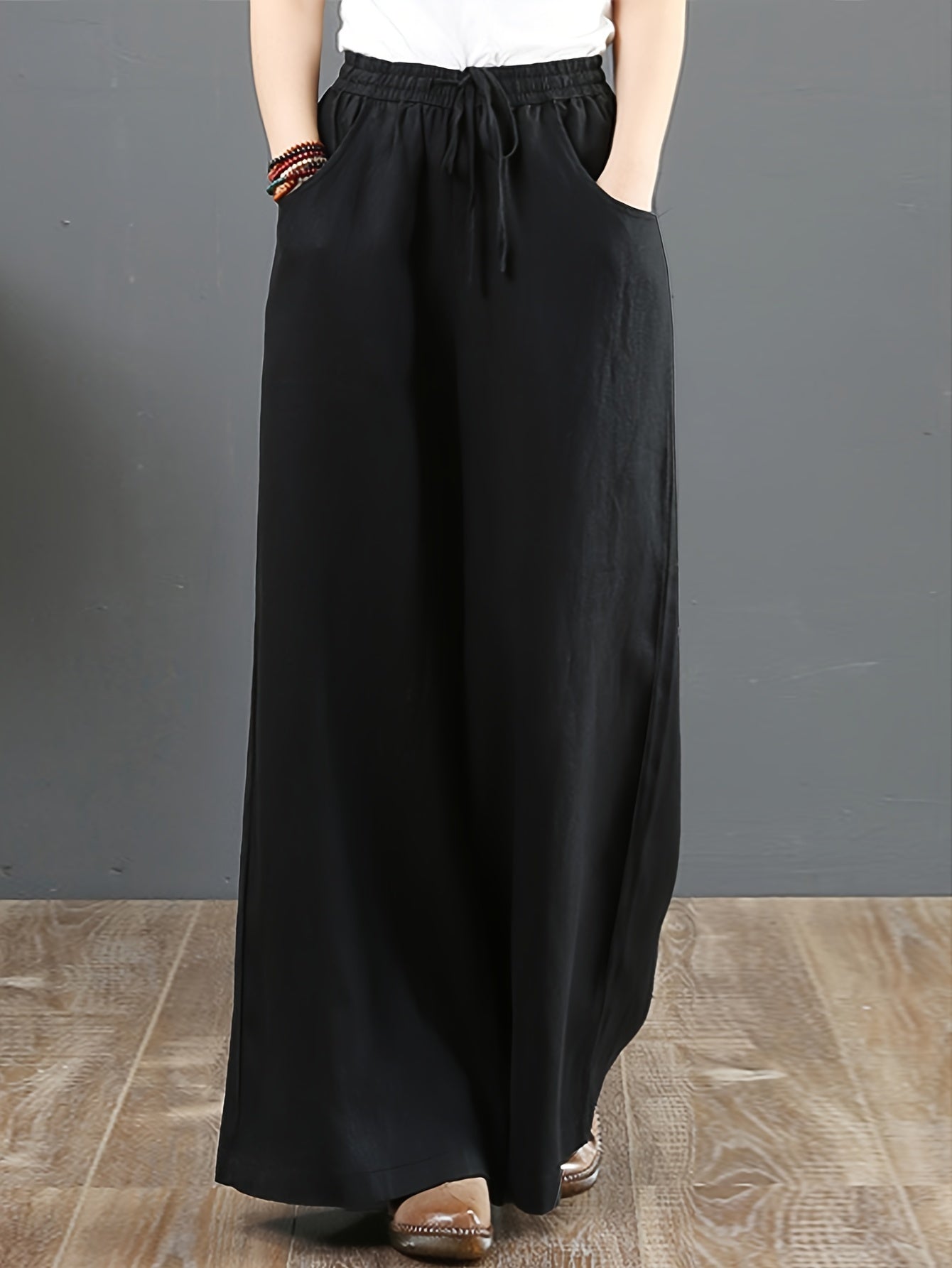 Women's Palazzo Pants Drawstring Waist Wide Leg CLoose Trousers with Pockets Comfort