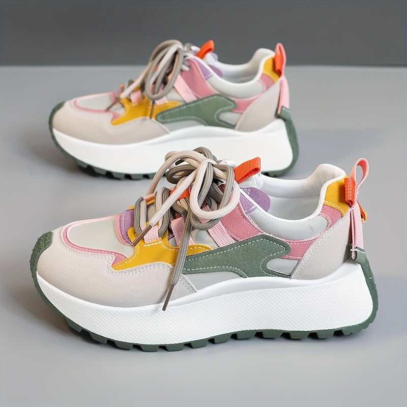 New Breathable Color-blocking Dad Shoes 2025 Spring And Summer Trendy Sports Shoes Thick Sole Heightened Outdoor Street Photography And Leisure, Women Shoes, Sneakers