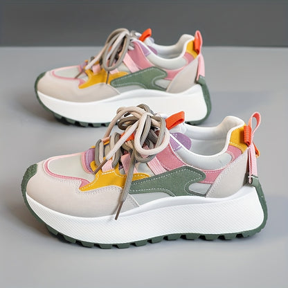 New Breathable Color-blocking Dad Shoes 2025 Spring And Summer Trendy Sports Shoes Thick Sole Heightened Outdoor Street Photography And Leisure, Women Shoes, Sneakers