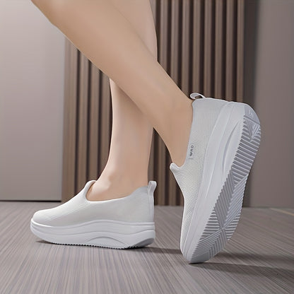 Women's Thick-Soled Height-Increasing Slip-On Walking Shoes - Breathable Lightweight Jogging Sneakers Suitable for Camping, Fitness, Daily Wear with Stability & Cushioned Insole - Year-Round Comfort Boosters