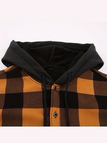 New Men'S Plaid Hooded Long-Sleeved Shirt Outdoor Casual Shirt Jacket | Flannel with Pocket Double Bag Double | Inner Lining Is Thickened | Thermal Shirt