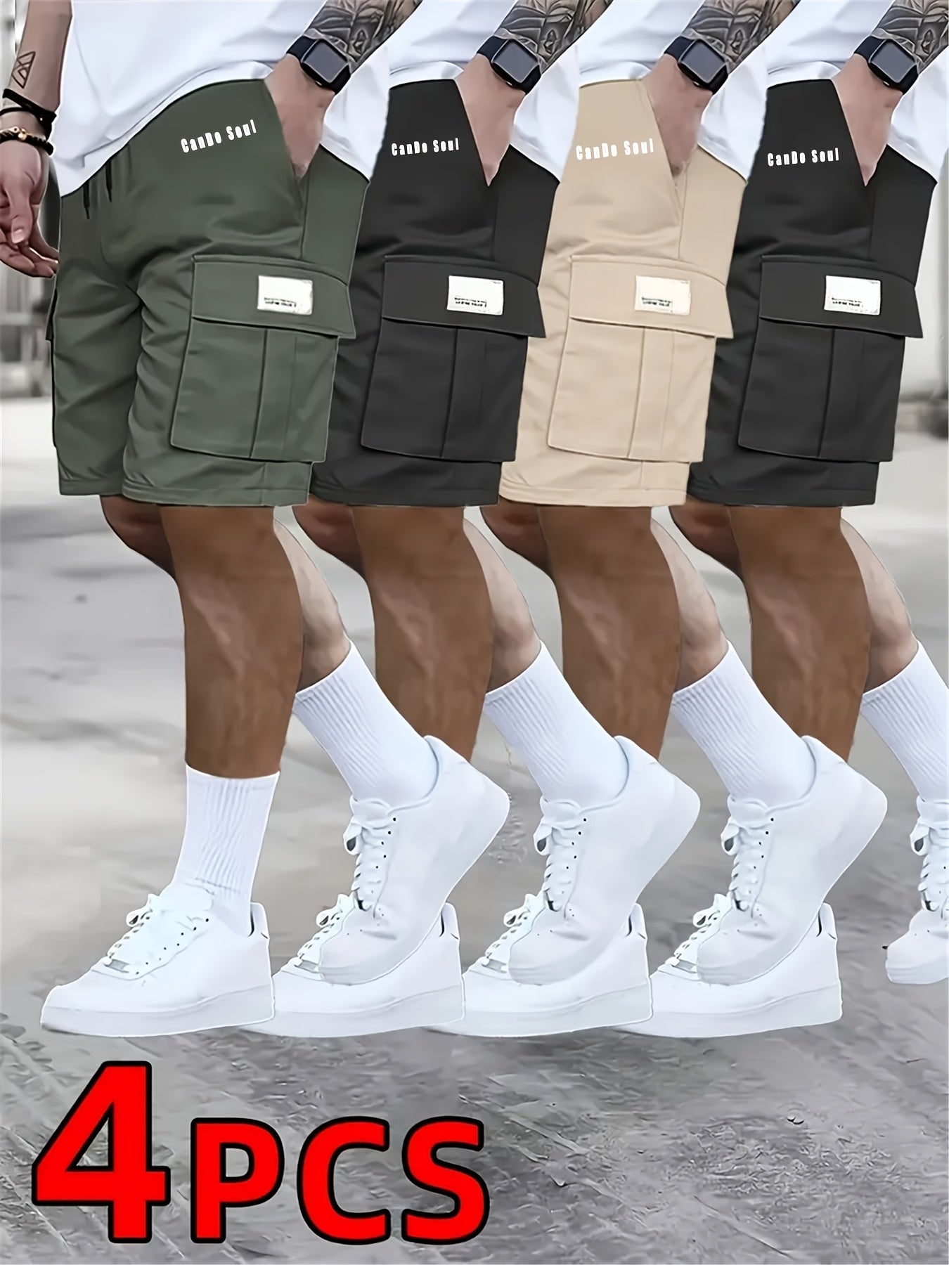 2026 Men's shorts casual loose shorts perfect choice large pocket workwear shorts summer workwear shorts Men's five quarter pants ins trendy straight leg casual five quarter shorts couple basketball pants 4pcs set Match Day Fan Gear Football Apparel for A