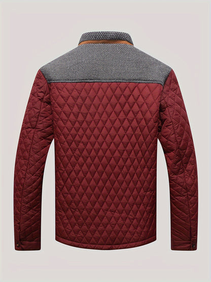 Men's Casual Stand Collar Plaid Side Seam Pocket Patchwork Jacket
