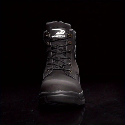 Men's Solid Color Classic High Top Plain Toe Steel Toe & Puncture Proof Safety Boots, Comfy Non Slip Durable Lace Up Work Shoes, Men's Constructional & Industrial Footwear