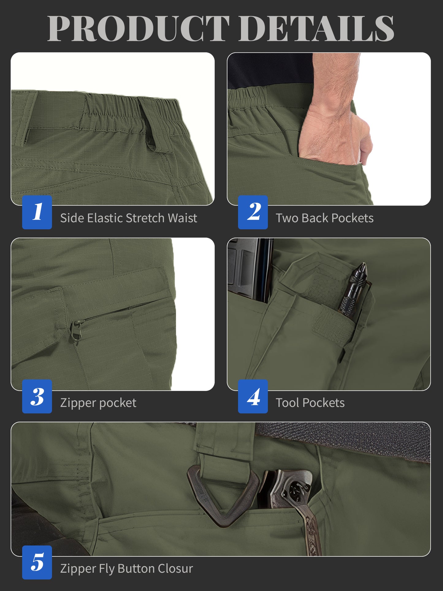 2pcs Cargo Shorts for Men Outdoor Casual Hiking Work Shorts with Multi-Pocket (No Belt)