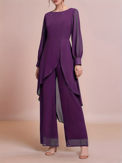 Ladies' Elegant Two-piece Set, Fashionable Chiffon Top with Flowing Sleeves, Wide-leg Pants, And Stylish Accessories - A Must-have Party Dress Pants Set for All Seasons.