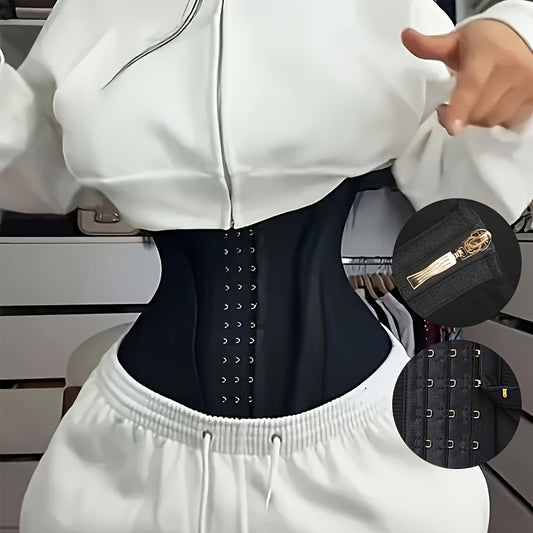 Women's Waist Trainer with Zipper Closure & Hooks Corset, Ideal for Gym, Everyday Casual Wear, Available In Black, Beige And Pink Colors