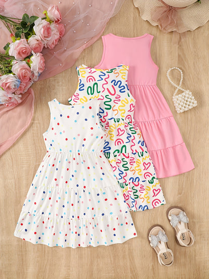3pcs Summer Girls 8 Years Sleeveless Dress Holiday Gift Party Teenage Dresses Children Casual Dressy Pop Girls Dress 10 Years Chic Peplum Casual Skirt Sleeveless Suspenders