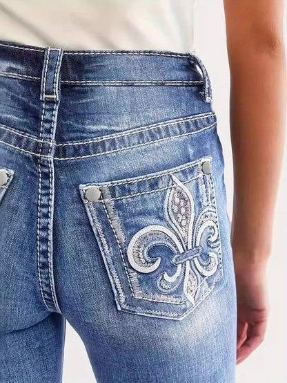 Women'S Embroidered Slim Fit Versatile Casual Denim Pants for Autumn/ Winter 2025 New Collection