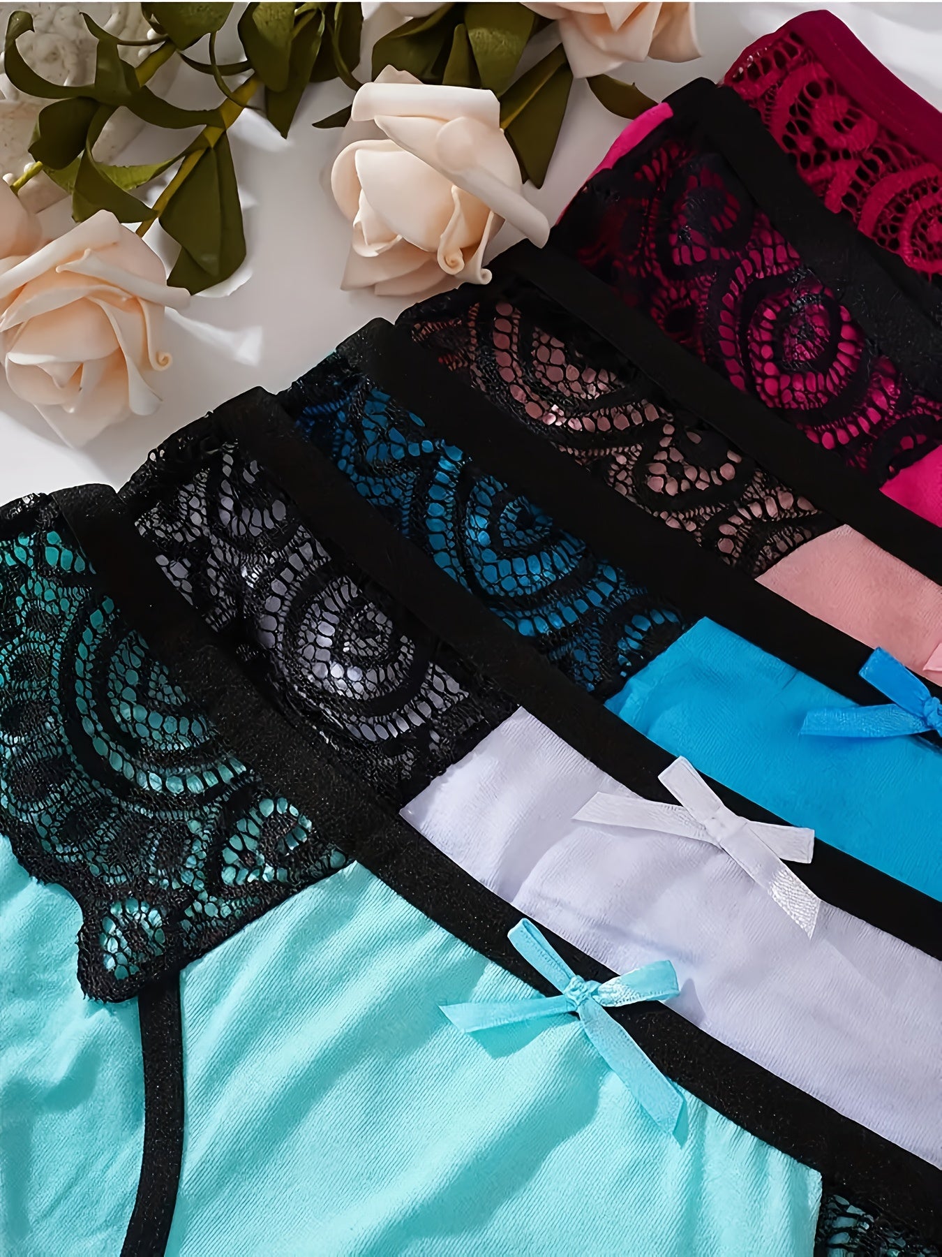 6pcs Women's Low-Rise Seamless Underwear - Briefs with Lace Edge Bow Accent, Soft Low Waist Panty for Daily Wear, Sports & Gym - Non- Full Coverage (6pcs) - Hand Washable, Stock up & Save!