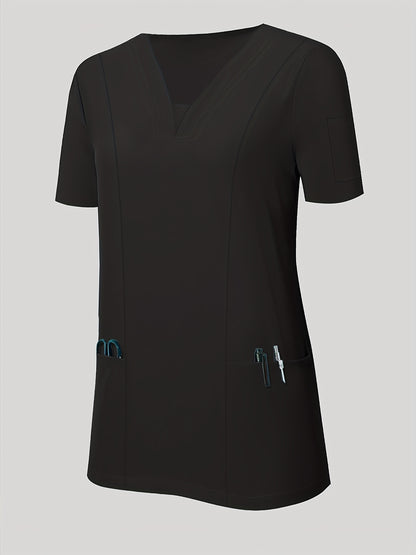 Women'S V-Neck Frosted Breathable Uniform Pocket Handwash Workwear Brush Handwear Top