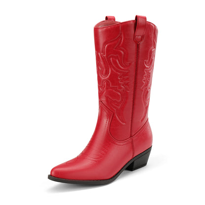 Women's Cowboy Boots Pull On Cowgirl Boots Mid Calf Western Boots, Women's Pull On Mid Calf Western Boots