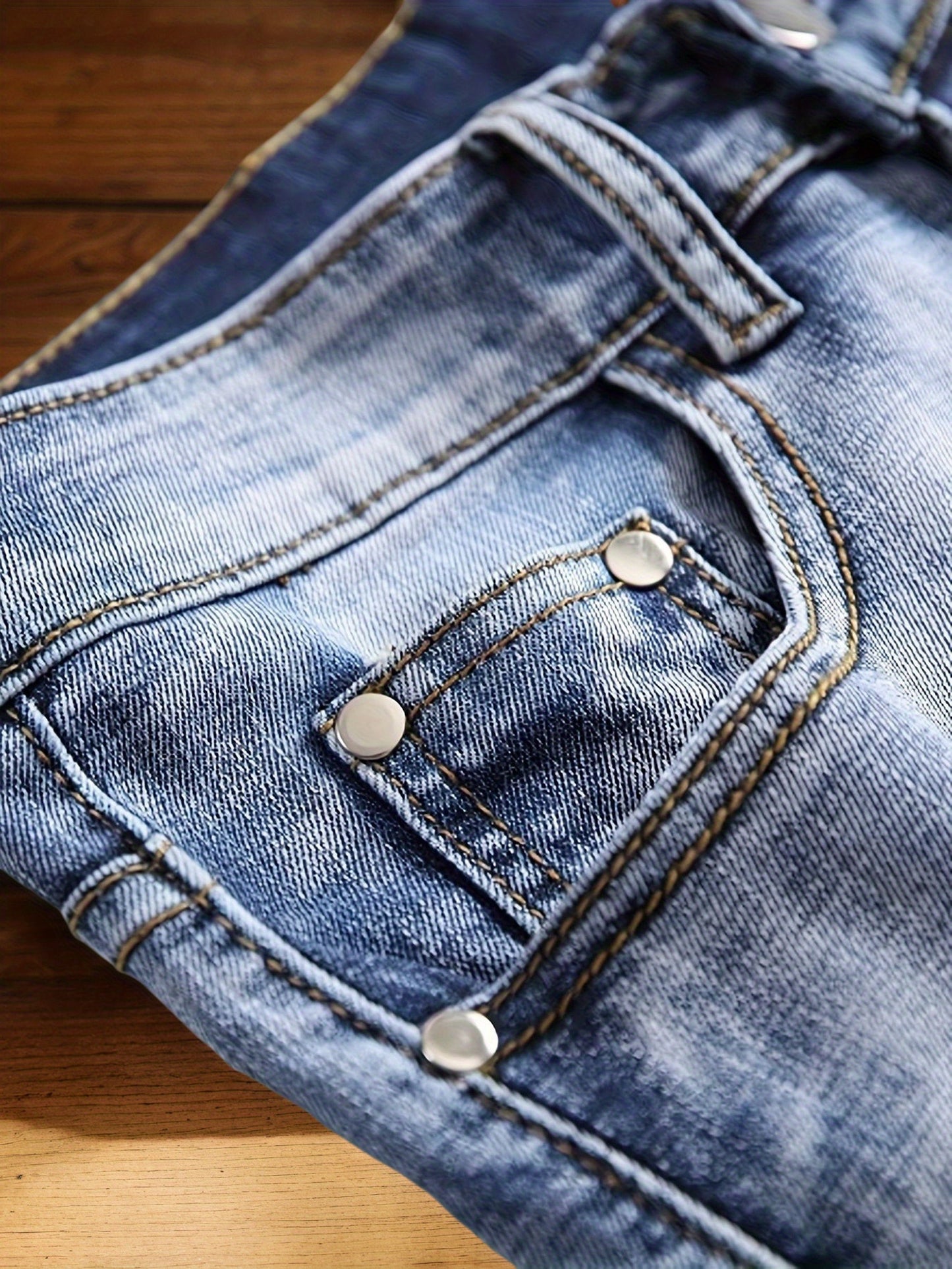 Jeans, Washed, Distressed, Straight Leg, Durable Fabric, Men's Street Style Shorts, Ripped And Stretchy Men's Mid- Length Shorts Summer, Tight- Fitting And Worn- Out Men's Pants