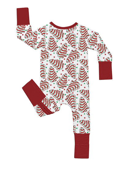 Bamboo Baby Romper with Mitten Cuffs Feet Cuff Newborn Boy Girl Zipper Sleep And Play with Anti Grips Bottom Feet Christmas Tree Cake