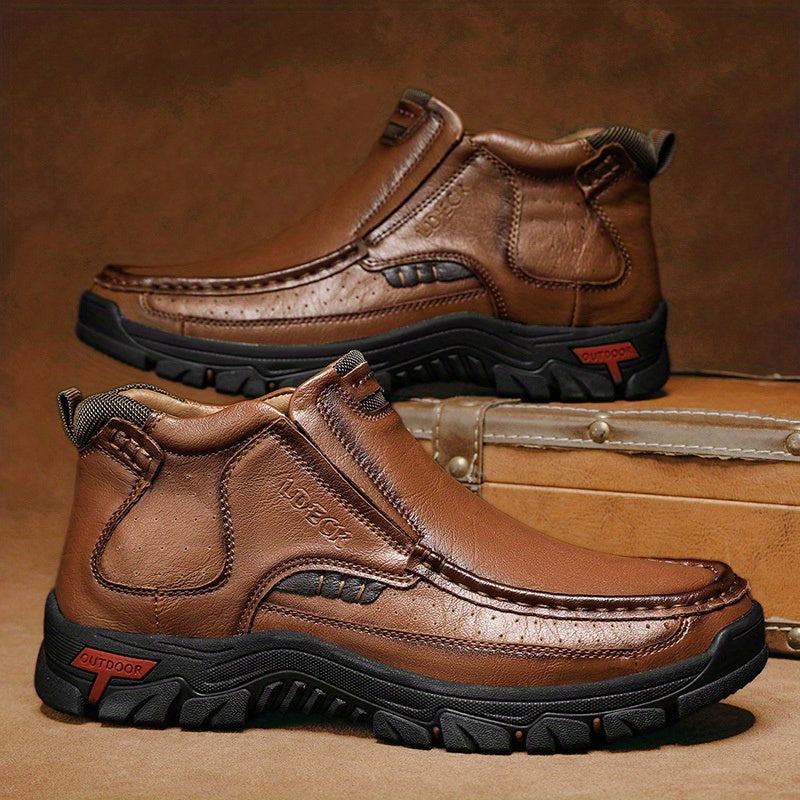 [Hand-Stitched] LDECK Slip-On Casual Shoes for Men - Durable Genuine Leather Work Boots, Men's Mountaineering Boots